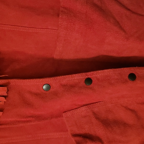 Vintage Avon Fashions Red Fringed Suede 80s 90s Leather Collar Jacket ❤ - Picture 5 of 14